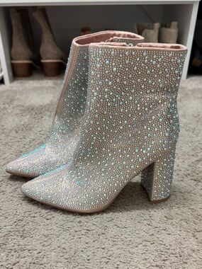 Embellished Pink Crystal Ankle Boots